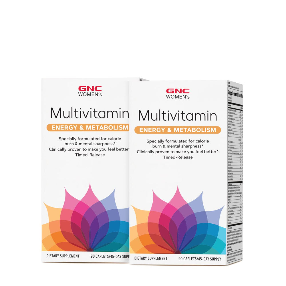 GNC Women's Multivitamin Energy & Metabolism Twin Pack bottle and capsules