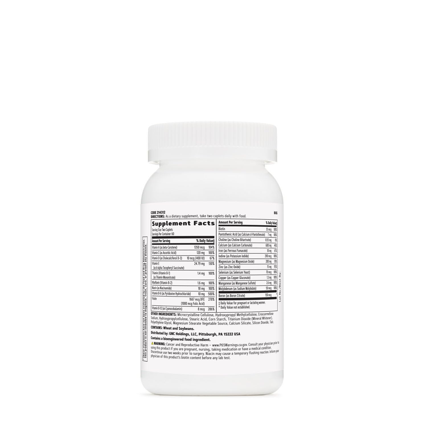 GNC Prenatal Vitamins Nutrition Facts showing key nutrients