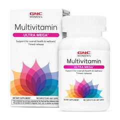 GNC Women’s Ultra Mega Multivitamin Caplets bottle front view