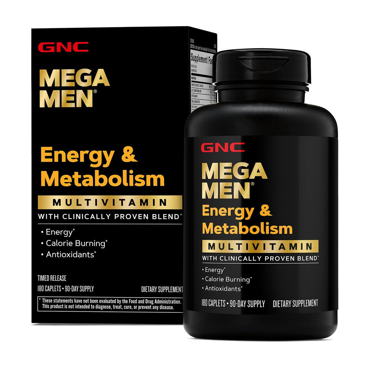 GNC Mega Men Energy & Metabolism multivitamin caplets bottle label