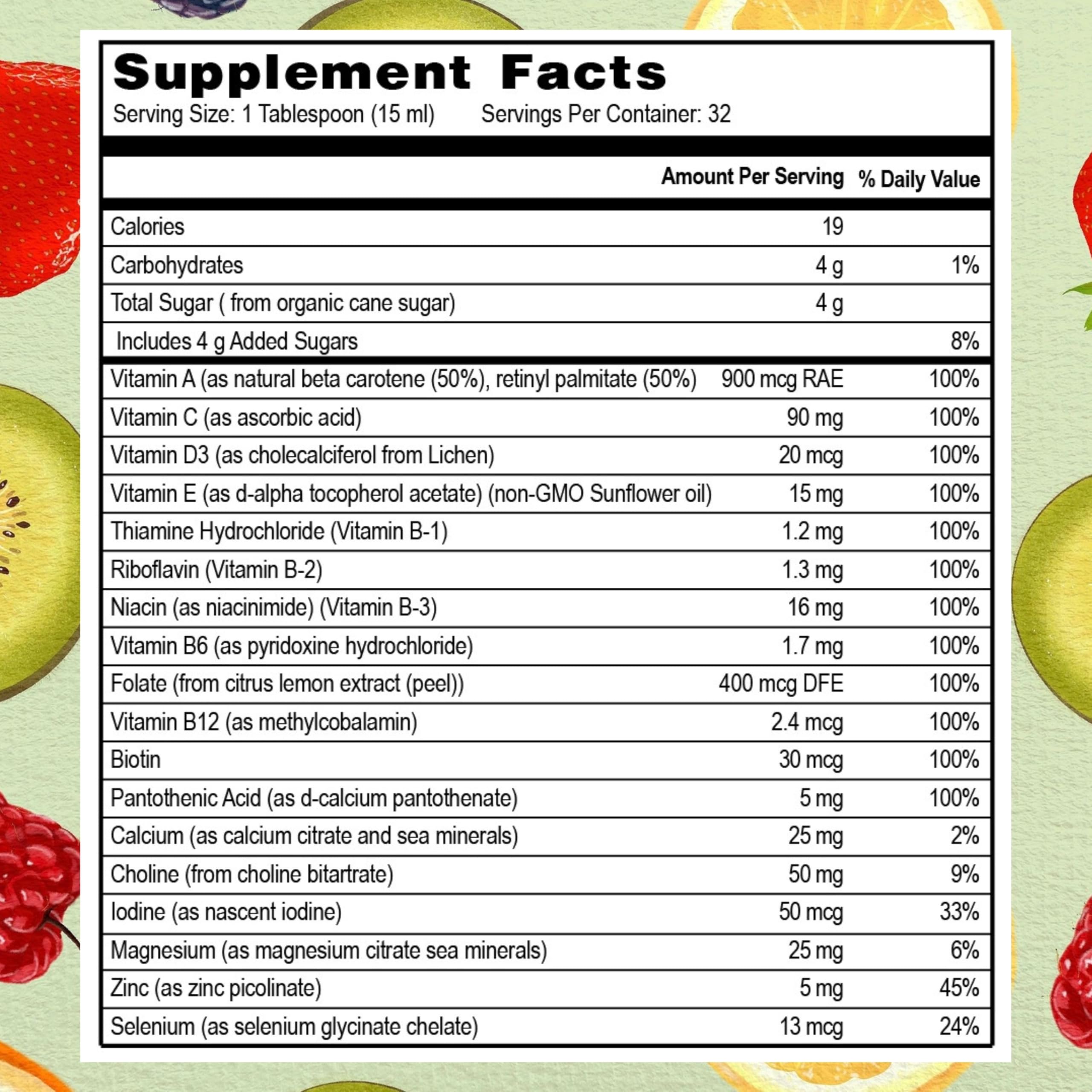 Close-up of liquid multivitamin in spoon