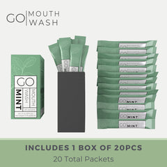 Packaging design of GO Travel Size Mouthwash Packets 6-pack