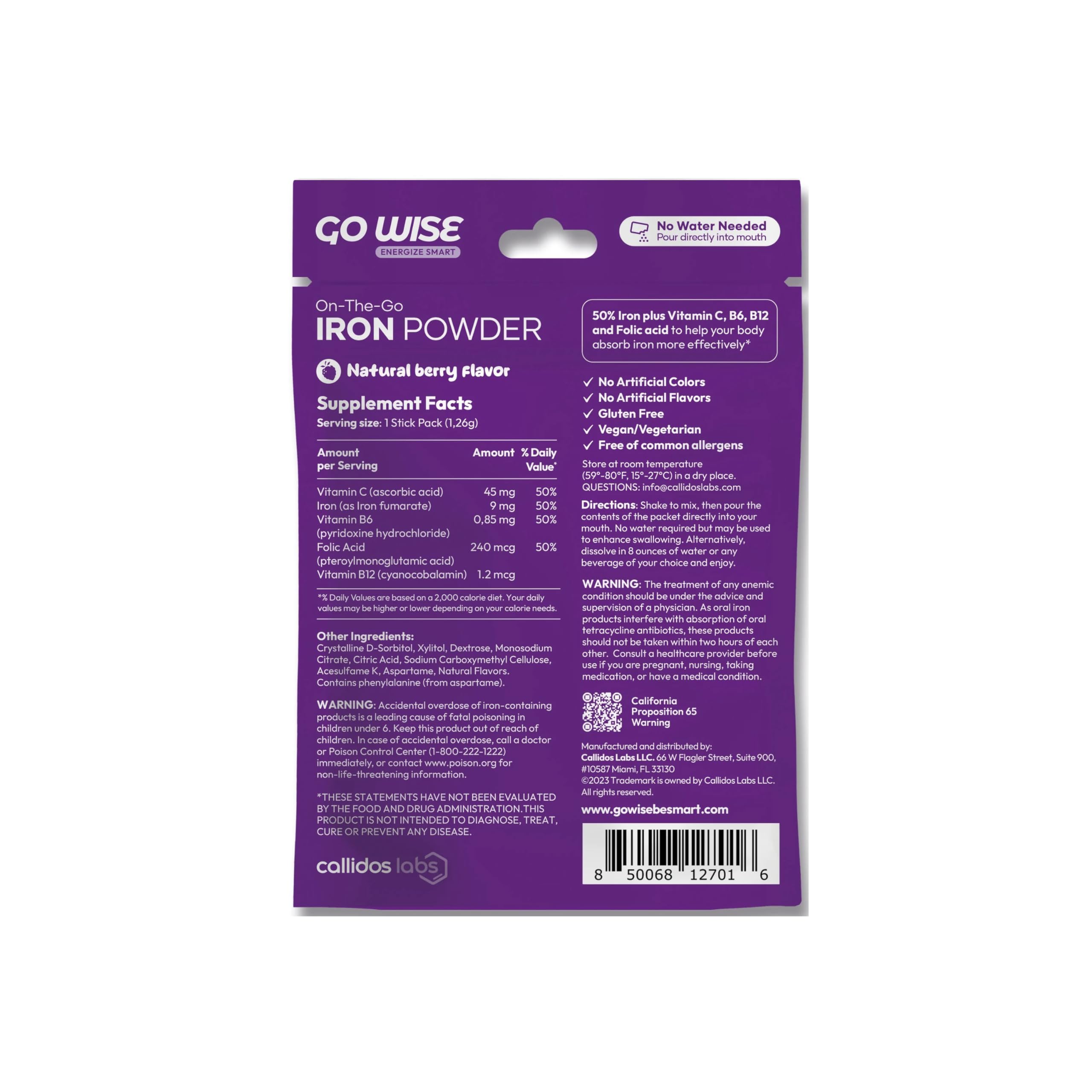 Pour directly into mouth usage of Go Wise Iron Powder