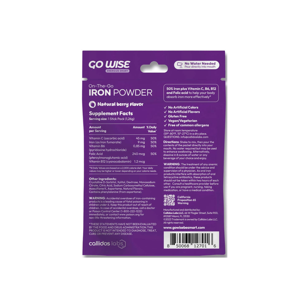 Pour directly into mouth usage of Go Wise Iron Powder