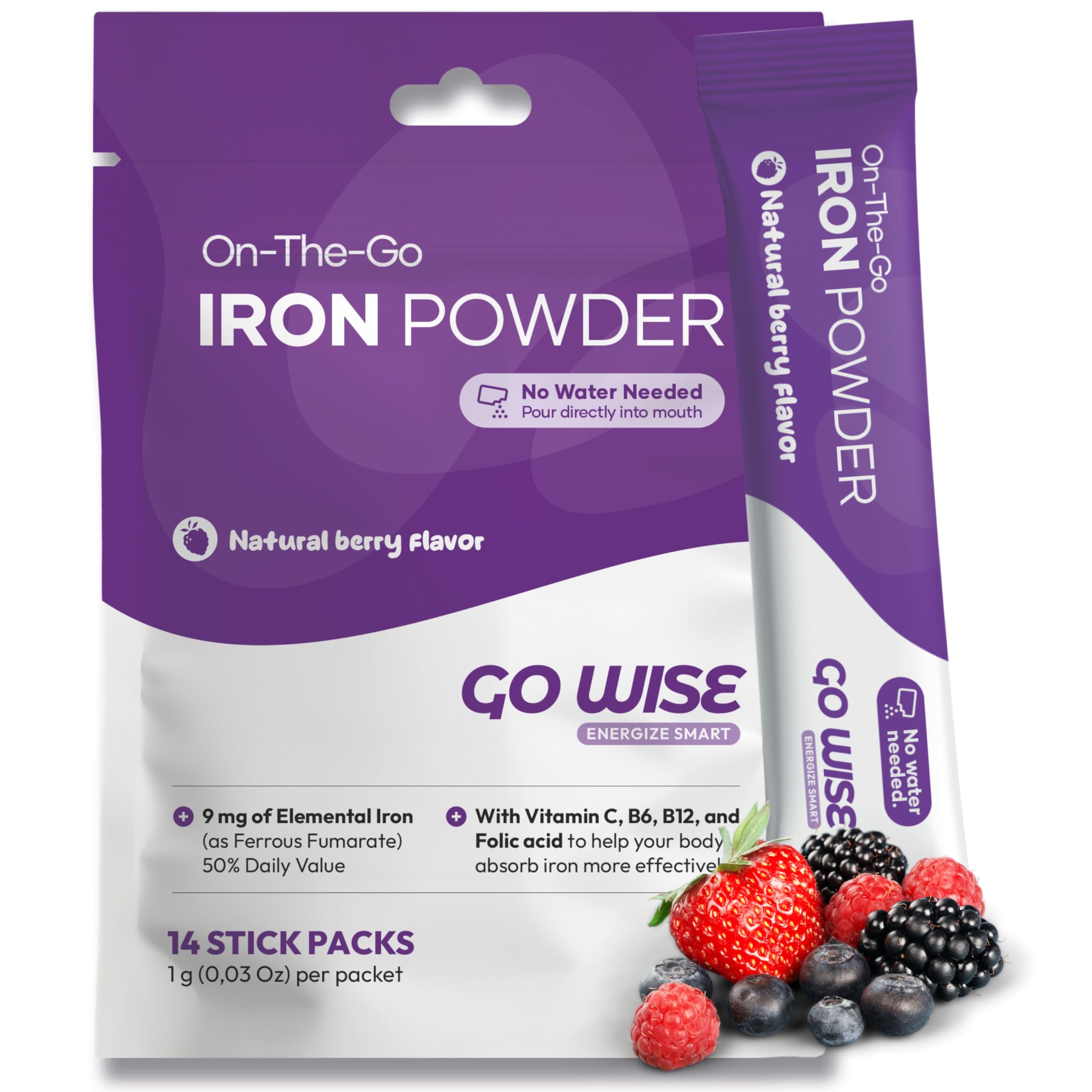 Go Wise Iron Powder stick packs – front view