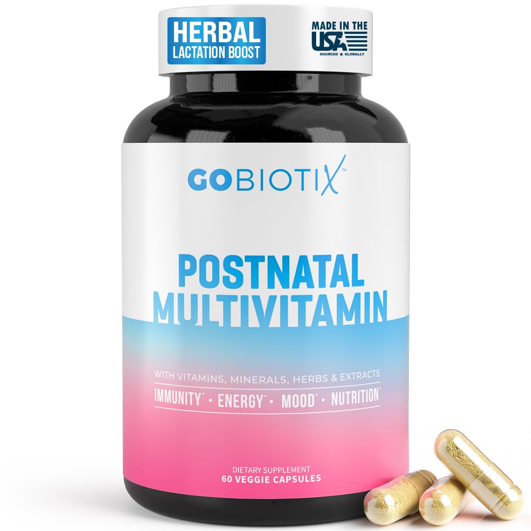 Front view of GOBIOTIX Postpartum Vitamins bottle