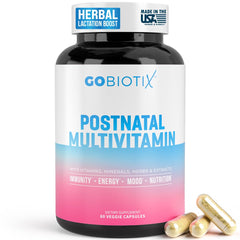 Front view of GOBIOTIX Postpartum Vitamins bottle