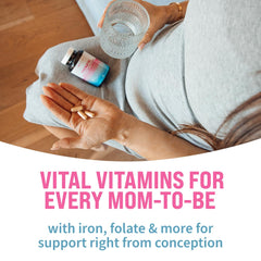 Close up of GoBiotix prenatal vitamins label with key nutrients