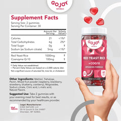 Close-up of GOJOY Naturals Red Yeast Rice Gummies label