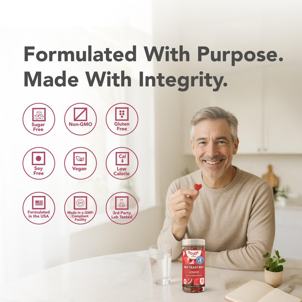 Vegan, Non-GMO, Gluten-Free & Citrinin-Free icons on GOJOY Naturals box