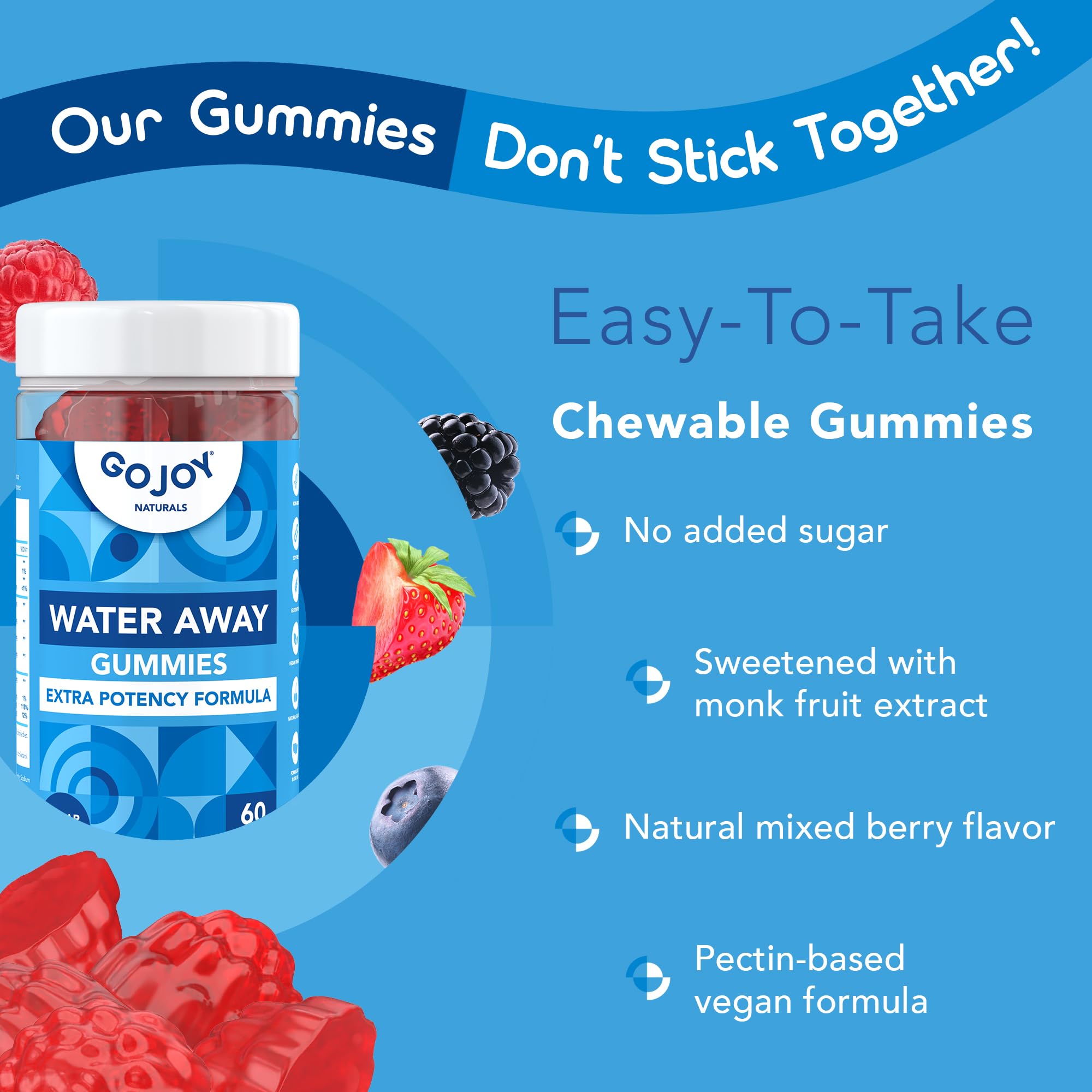 GOJOY NATURALS Water Away Gummies monk fruit sugar-free label close-up