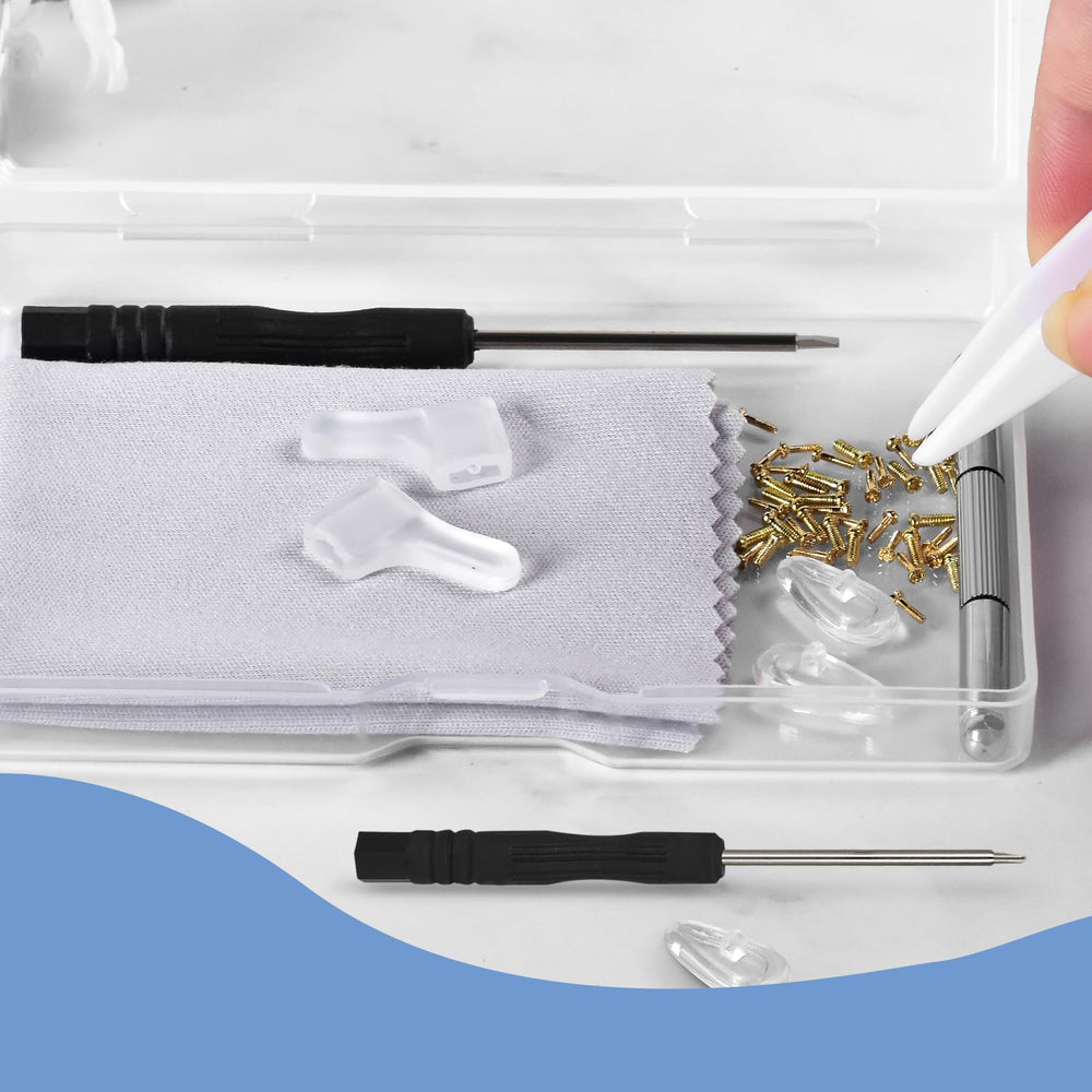 Assorted tiny eyeglass screws in the kit