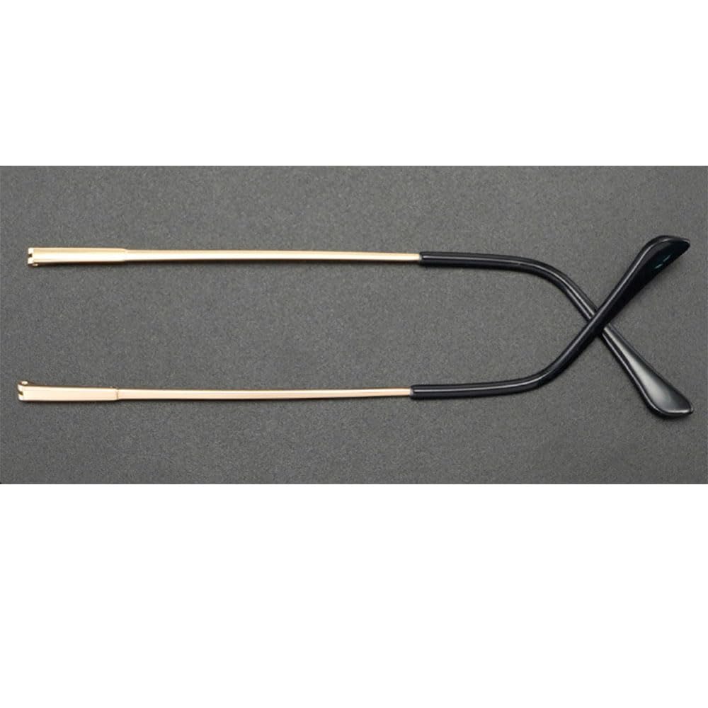 Close-up of gold metal glasses replacement arm end with TR-90 tip