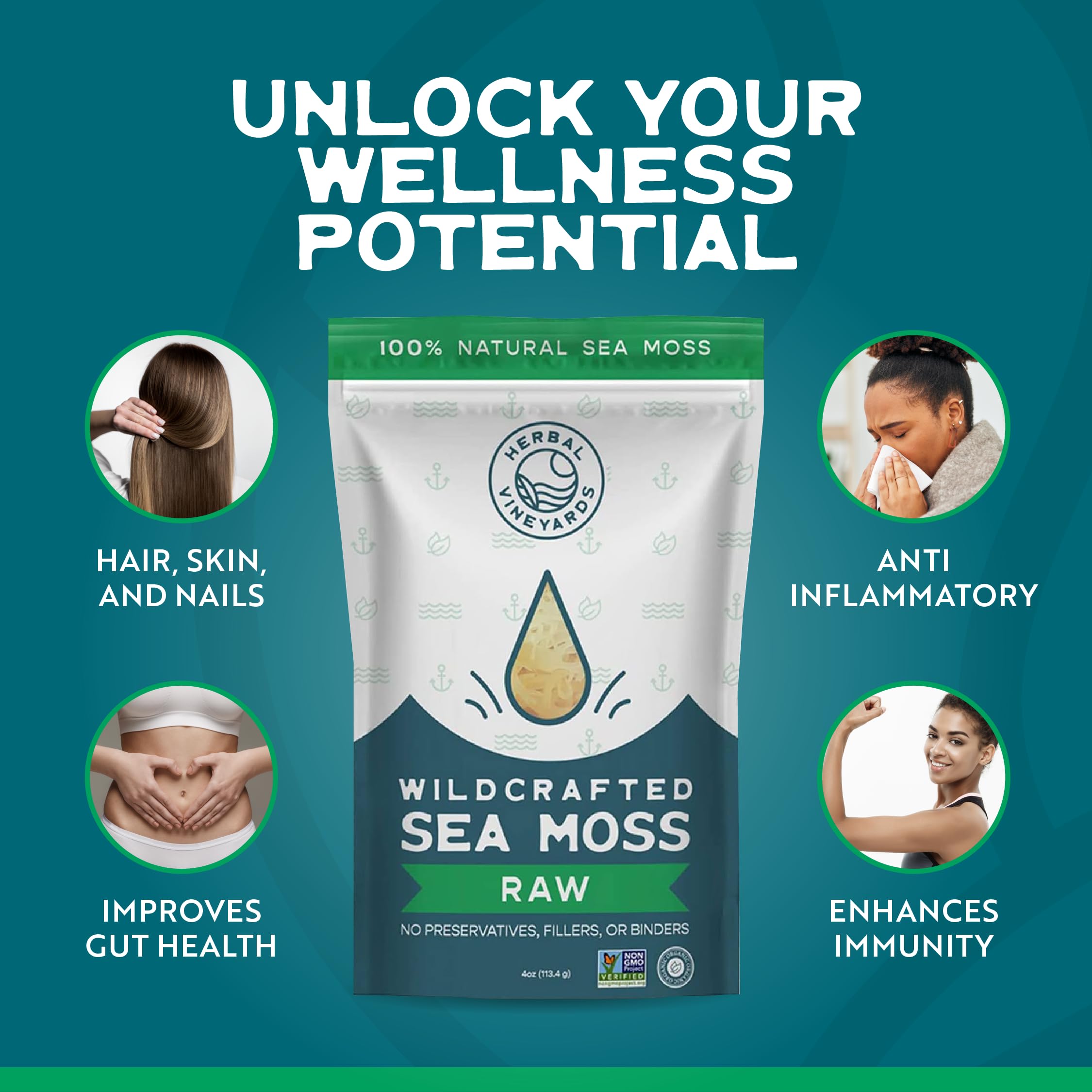 Raw gold sea moss 4oz Non-GMO package