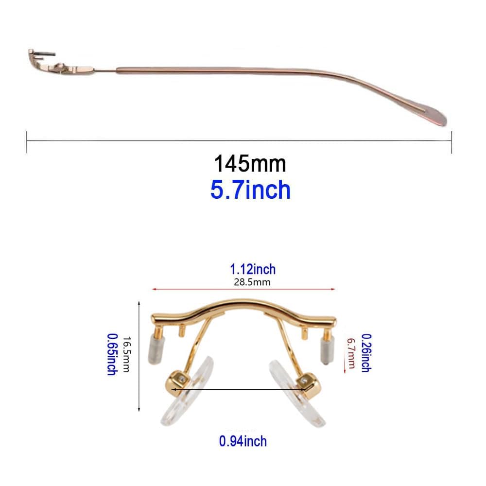 Angle view of gold rimless temple arms