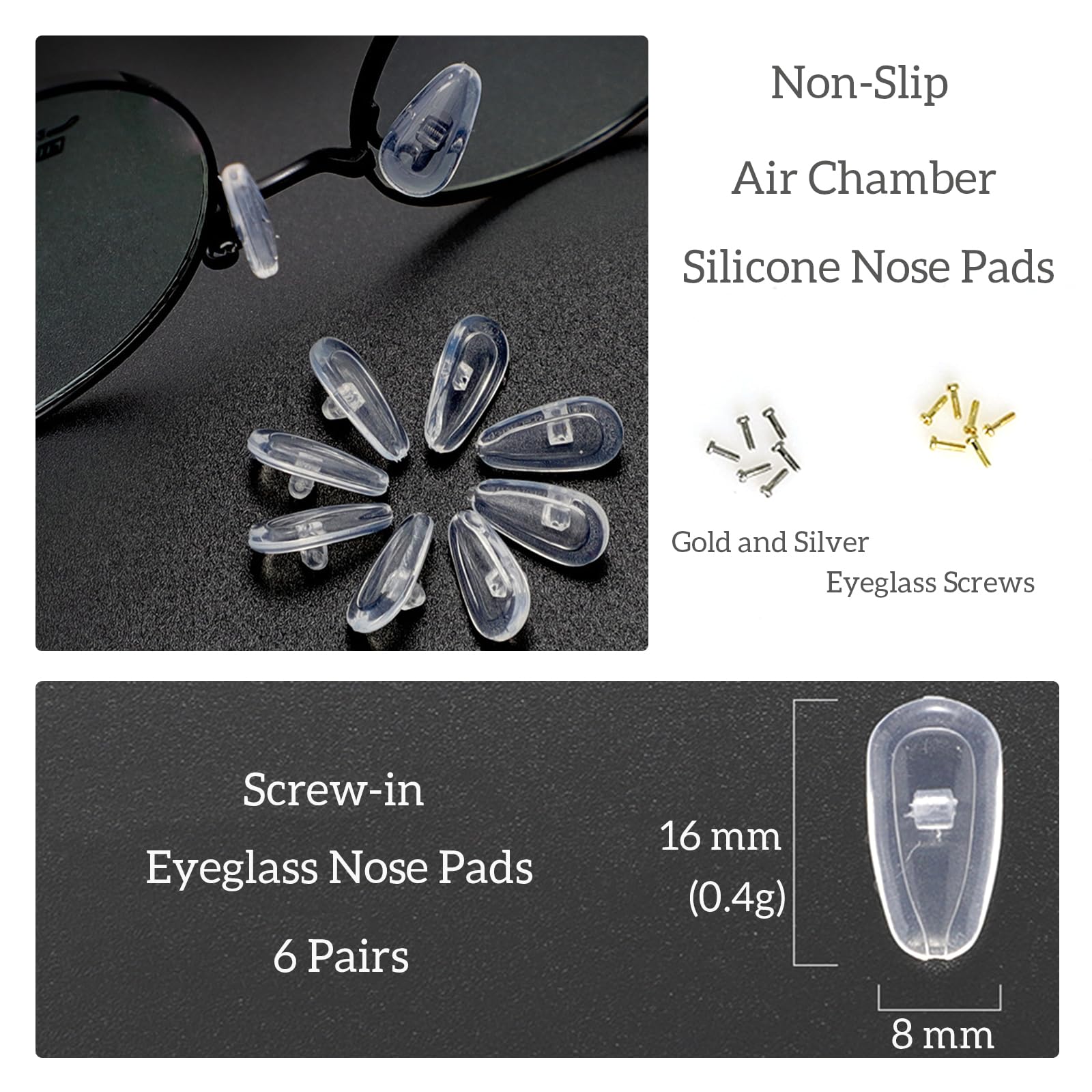 Gold and silver screws included in the kit