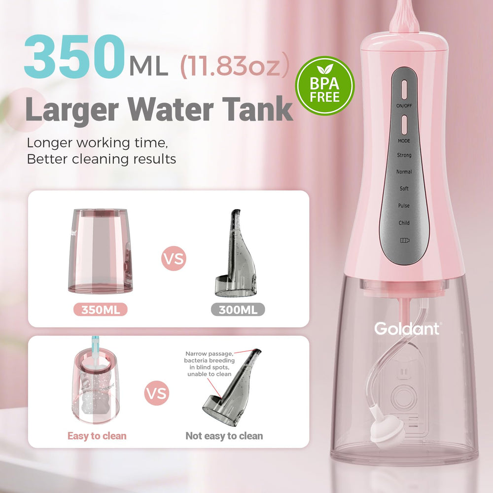 GOLDANT 350ML pink side view water flosser
