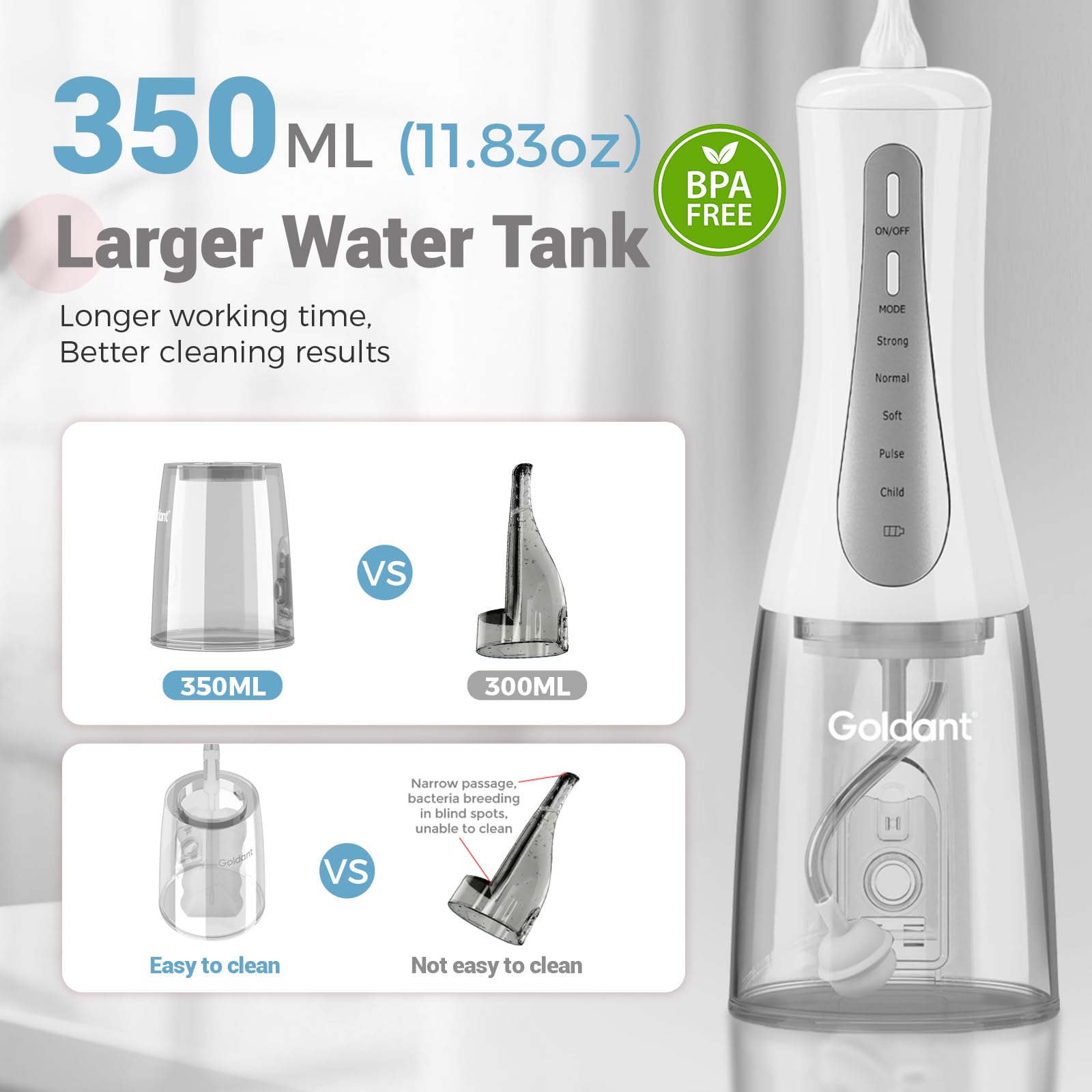 GOLDANT 350ML Water Flosser with travel bag white