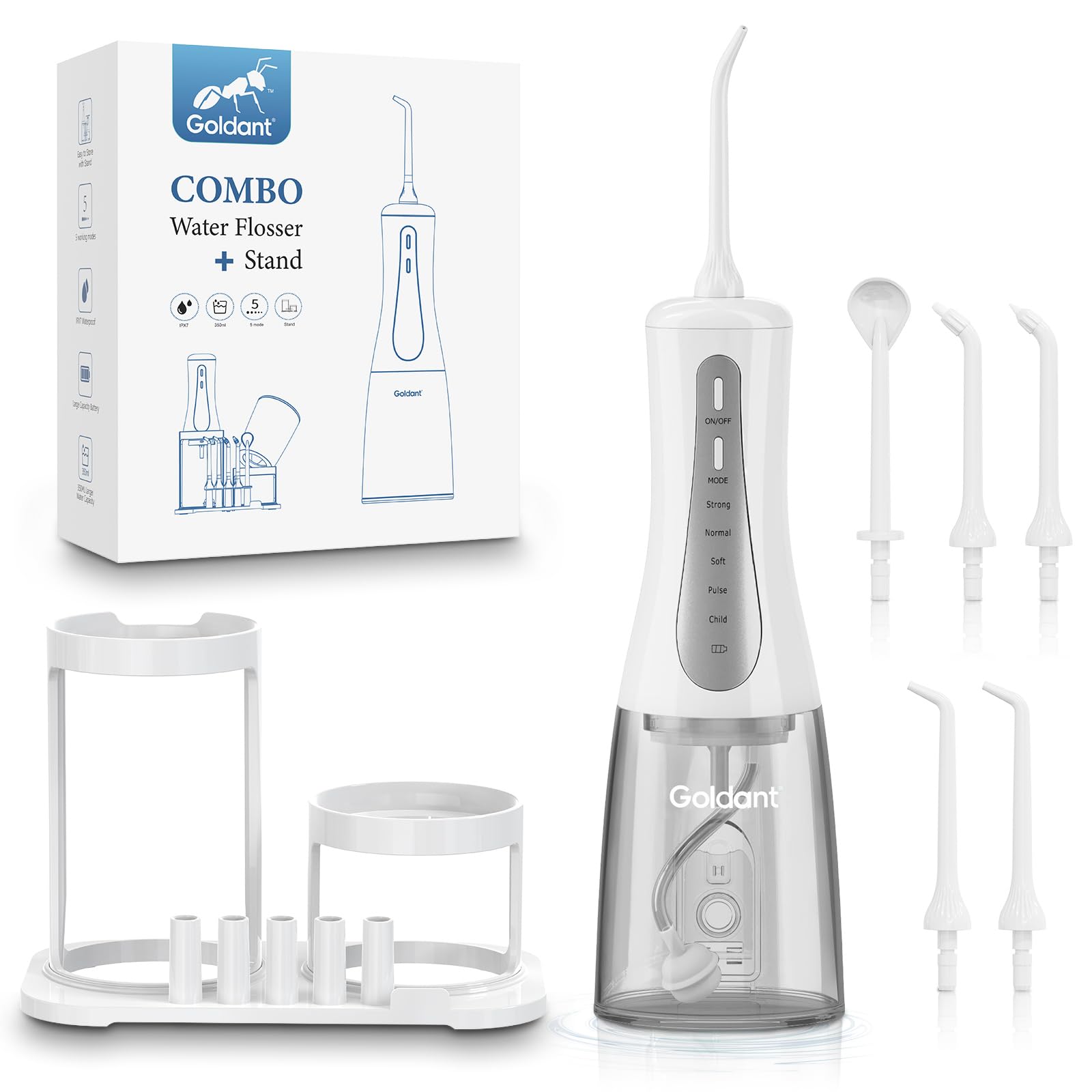 White dental flosser with stand