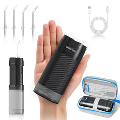 GOLDANT portable water flosser with black exterior and travel case