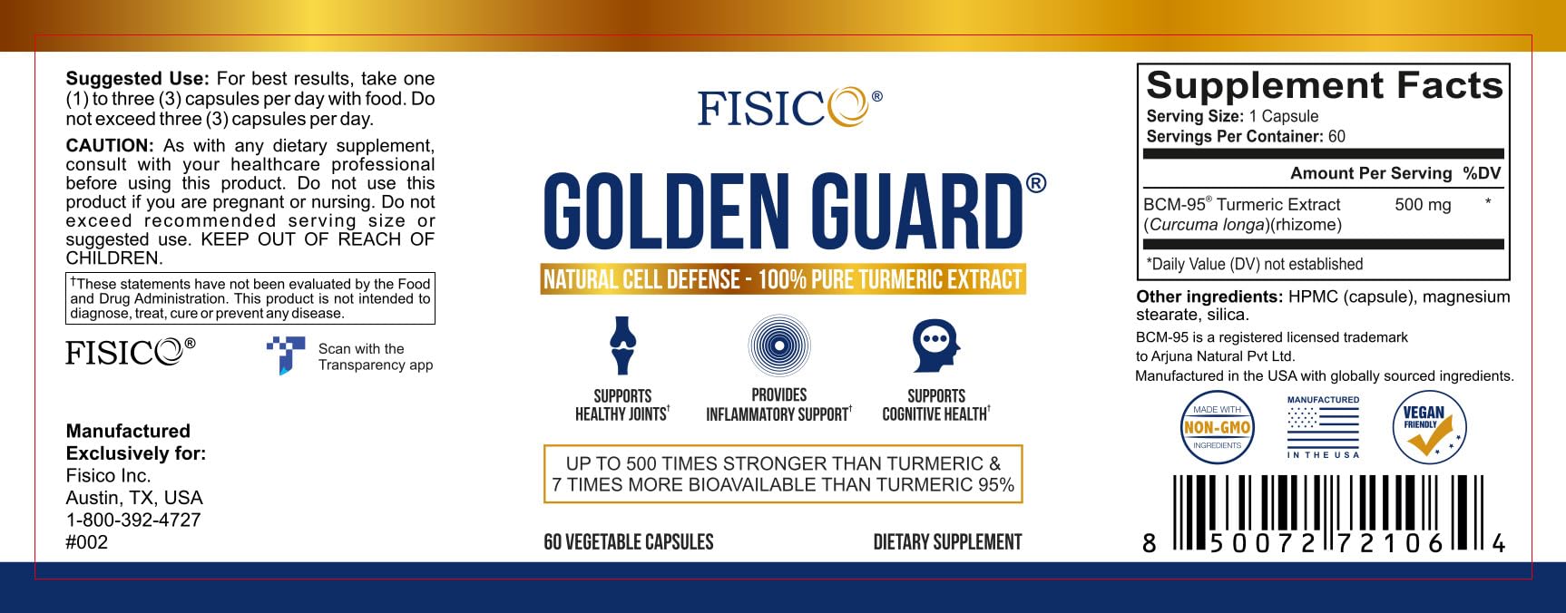 60 vegetable capsules of Golden Guard Fisico Turmeric Extract