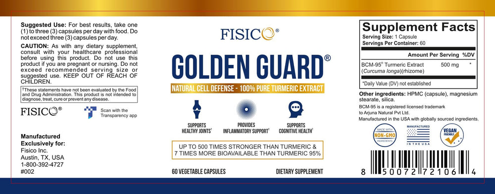 60 vegetable capsules of Golden Guard Fisico Turmeric Extract