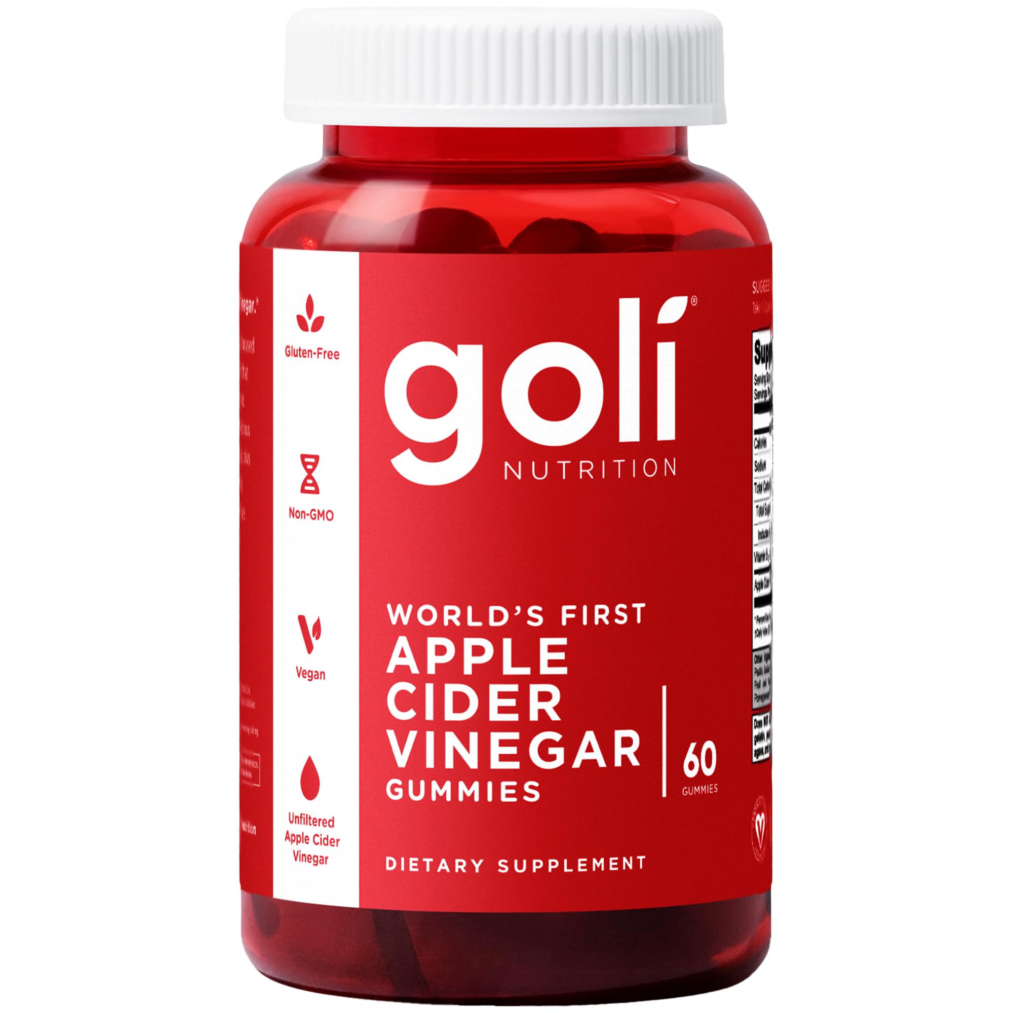 Goli ACV Gummies bottle with vegan and non-GMO icons for daily wellness