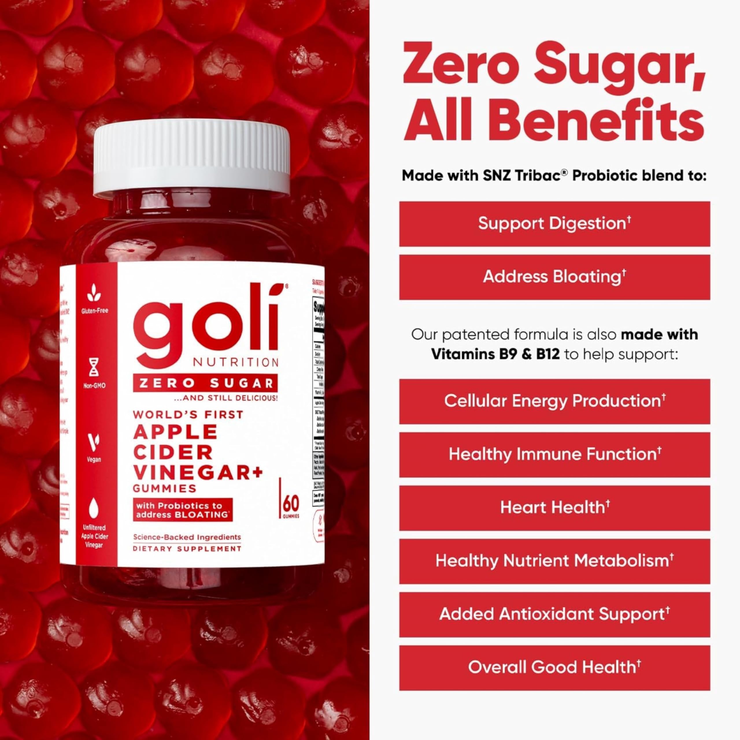Goli gummies label close-up showing vegan ingredients and clean label.