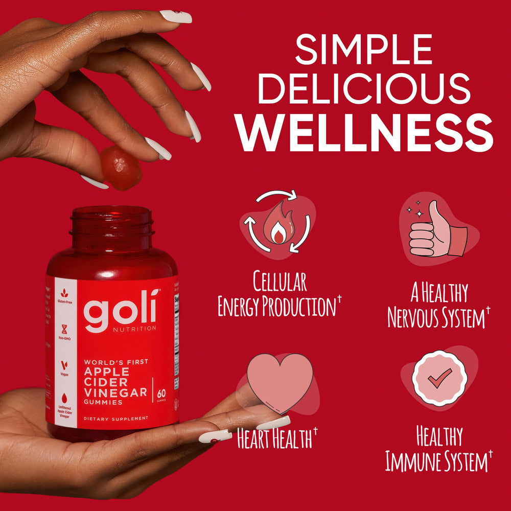 Goli ACV Gummies front label highlighting gluten-free and gelatin-free attributes