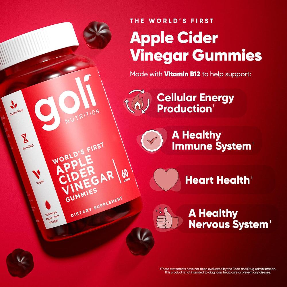 Goli Apple Cider Vinegar Gummies packaging and bottle on white background