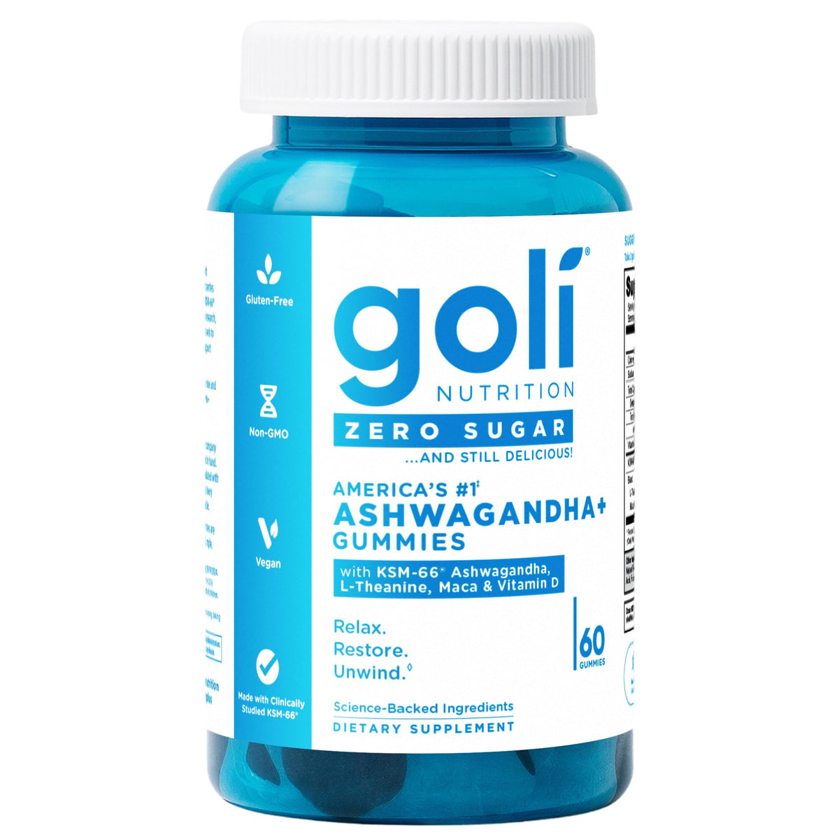 Front view of Goli Zero Sugar Ashwagandha Gummies bottle (Mixed Berry flavor)
