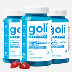 Goli Zero Sugar Ashwagandha & Vitamin D gummies, mixed berry flavor – hero shot
