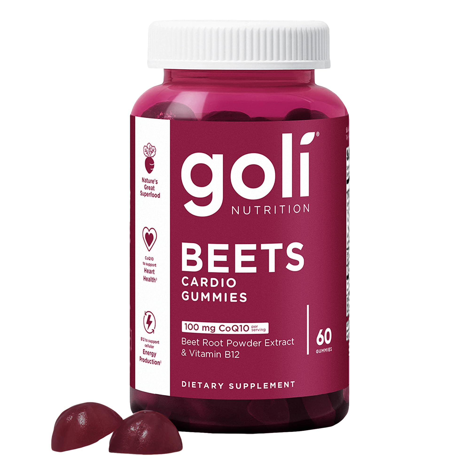 Front view of Goli Beets Cardio Gummy bottle