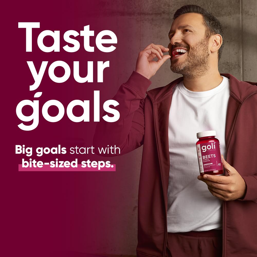 Graphic showing 100mg CoQ10 and Beet Root Extract in Goli Beets Cardio Gummy