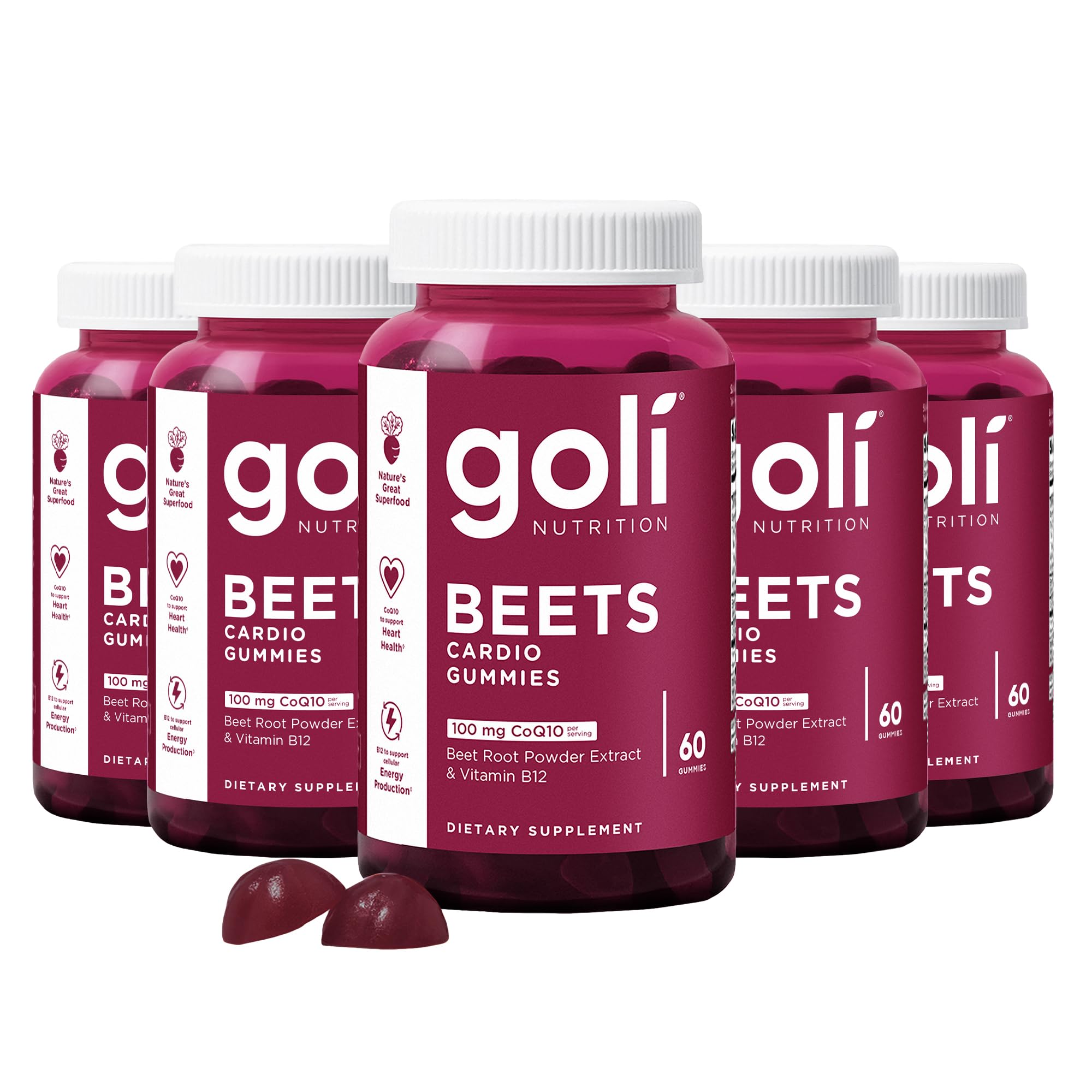 Front view of Goli Beets Cardio Gummy bottle