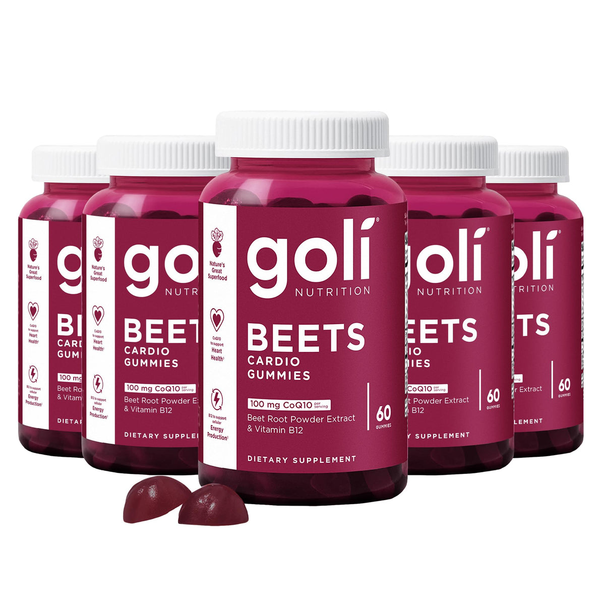 Front view of Goli Beets Cardio Gummy bottle