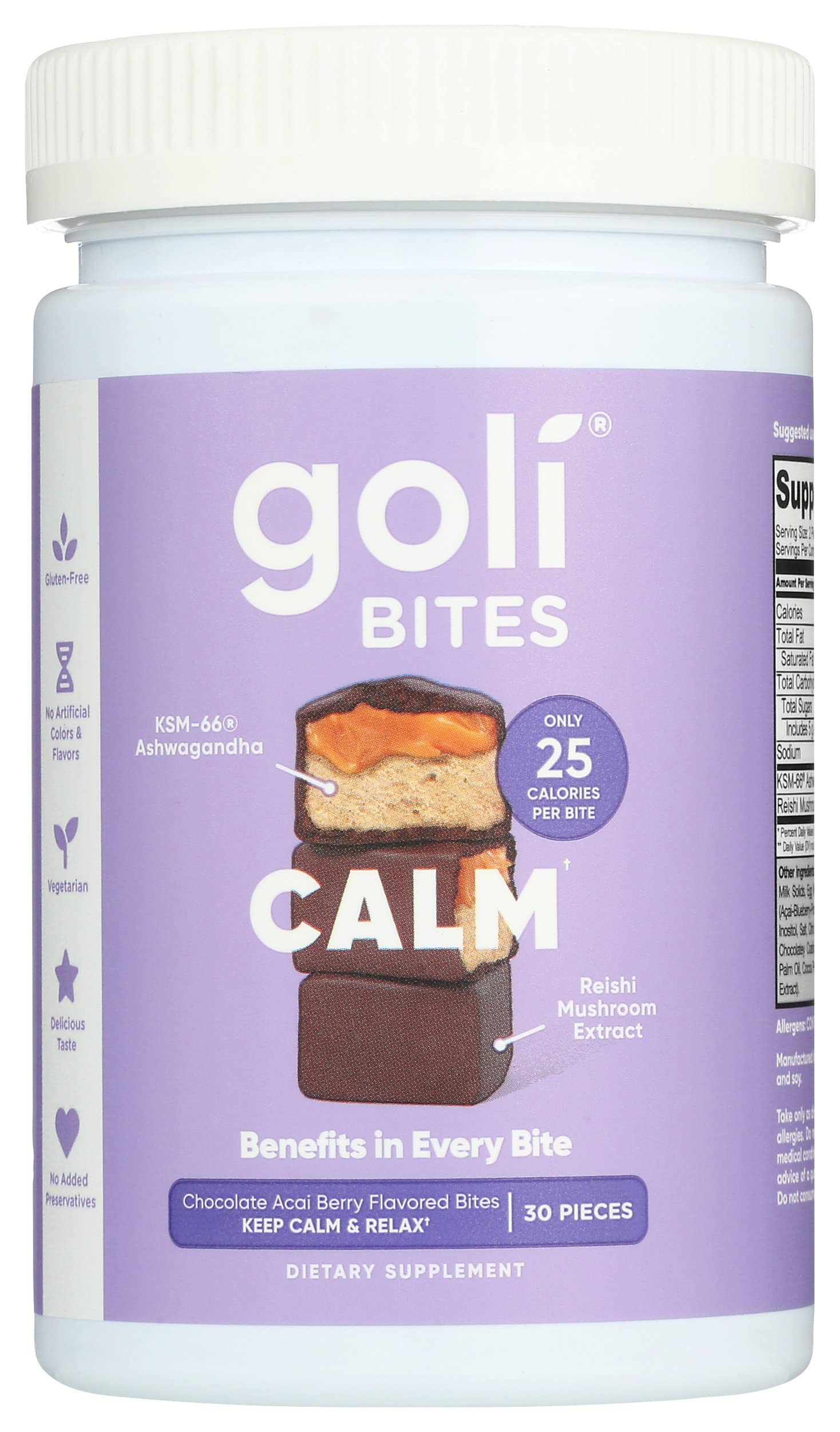 Goli Calm Ashwagandha Bites – Chocolate Acai Berry flavor, 30 pieces (pack of 1)
