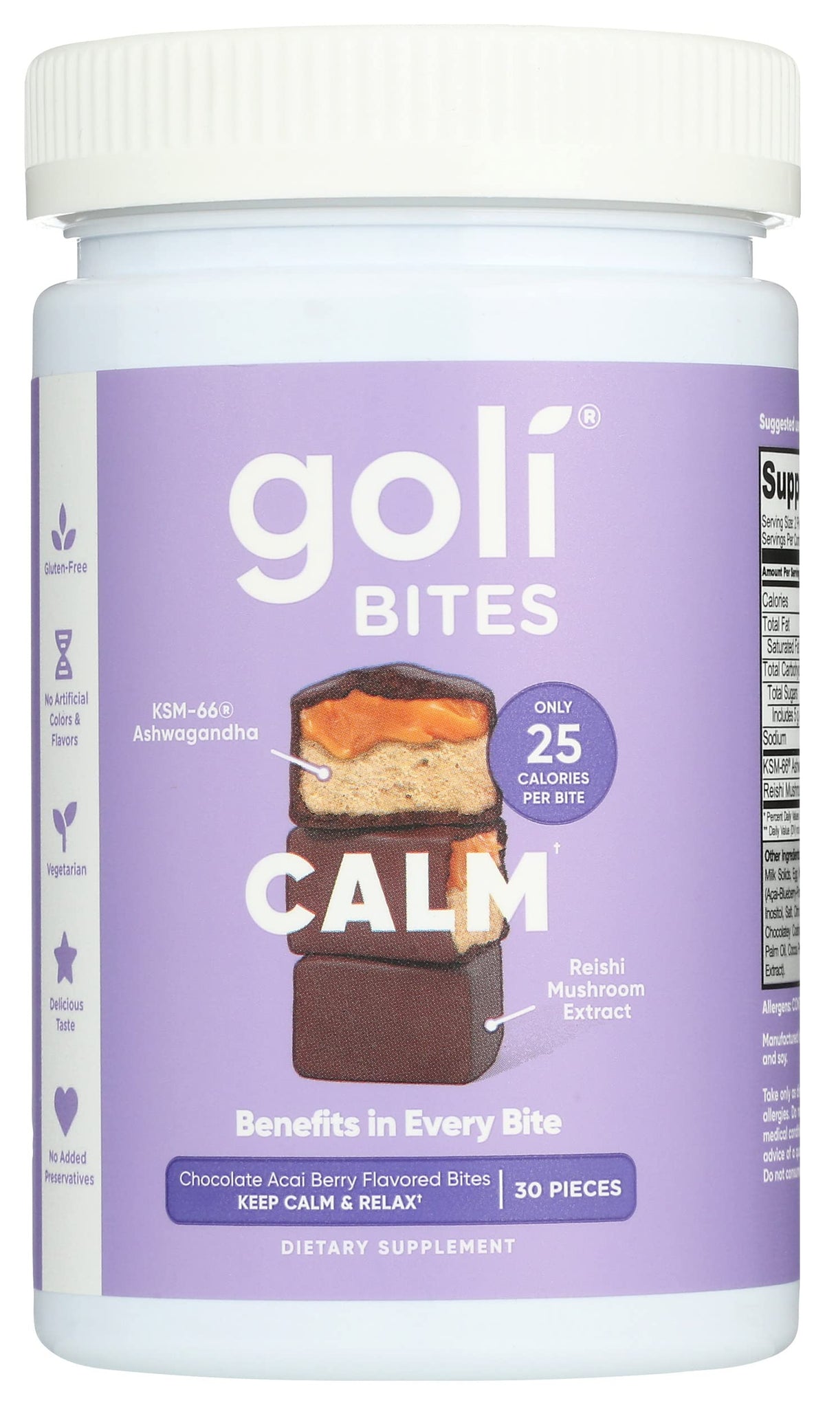 Goli Calm Ashwagandha Bites – Chocolate Acai Berry flavor, 30 pieces (pack of 1)