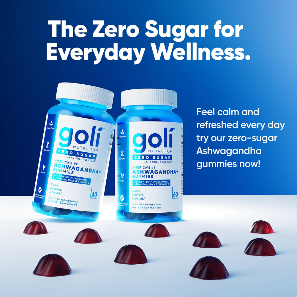 Goli L-Theanine Maca Ashwagandha Gummies ingredients closeup showcasing premium formula.
