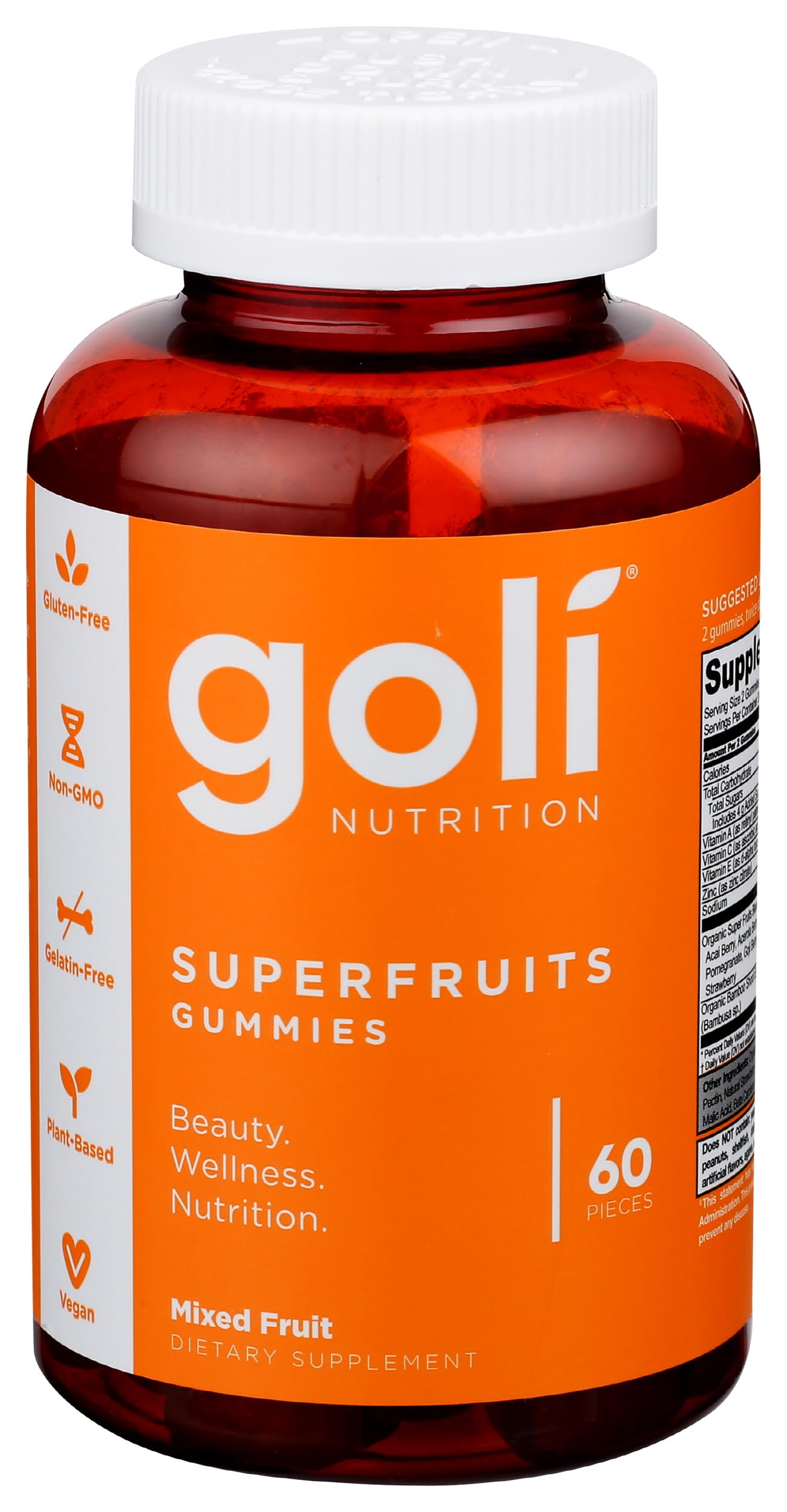 Bottle of Goli Nutrition Mixed Fruit Superfruits Gummies 60 count
