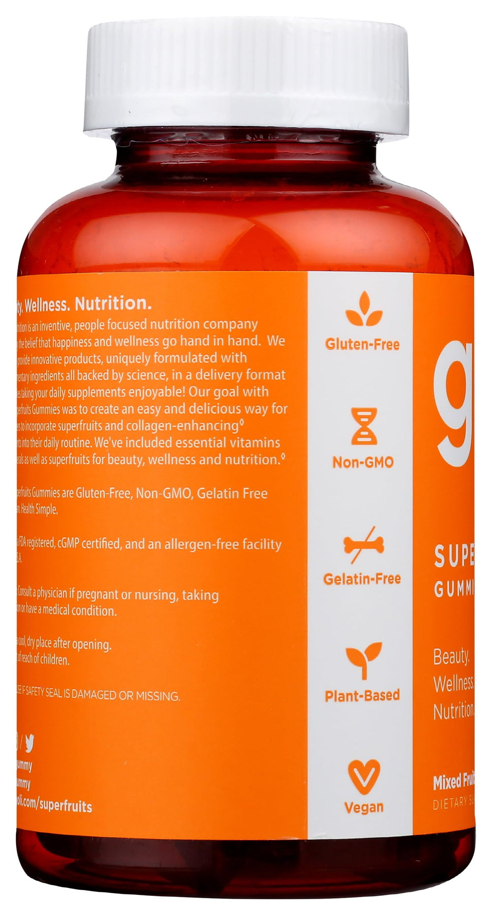 Nutrition label showing ingredients and vitamins on Goli bottle