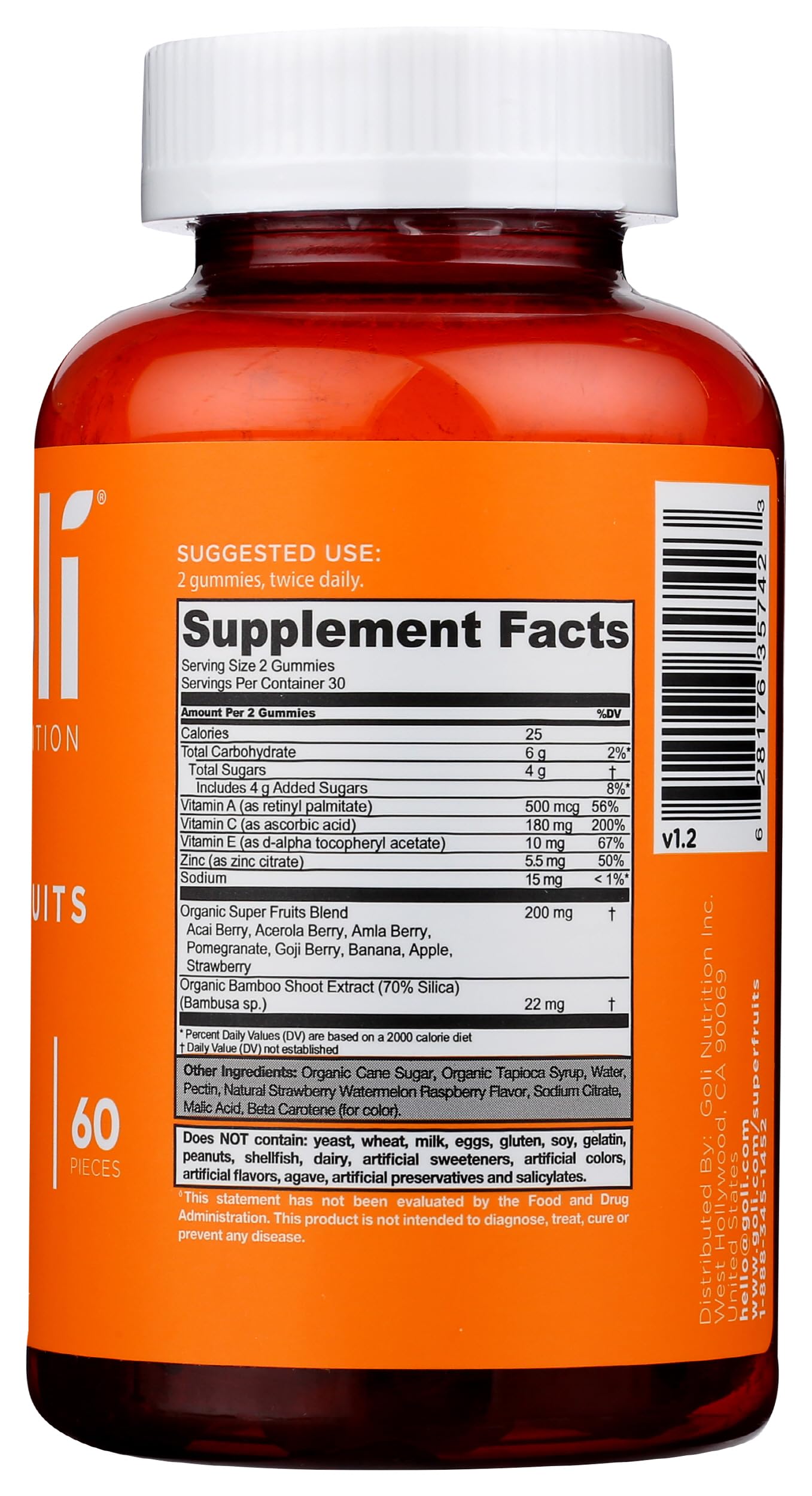 Goli gummies packaging highlighting gluten free, plant-based, vegan