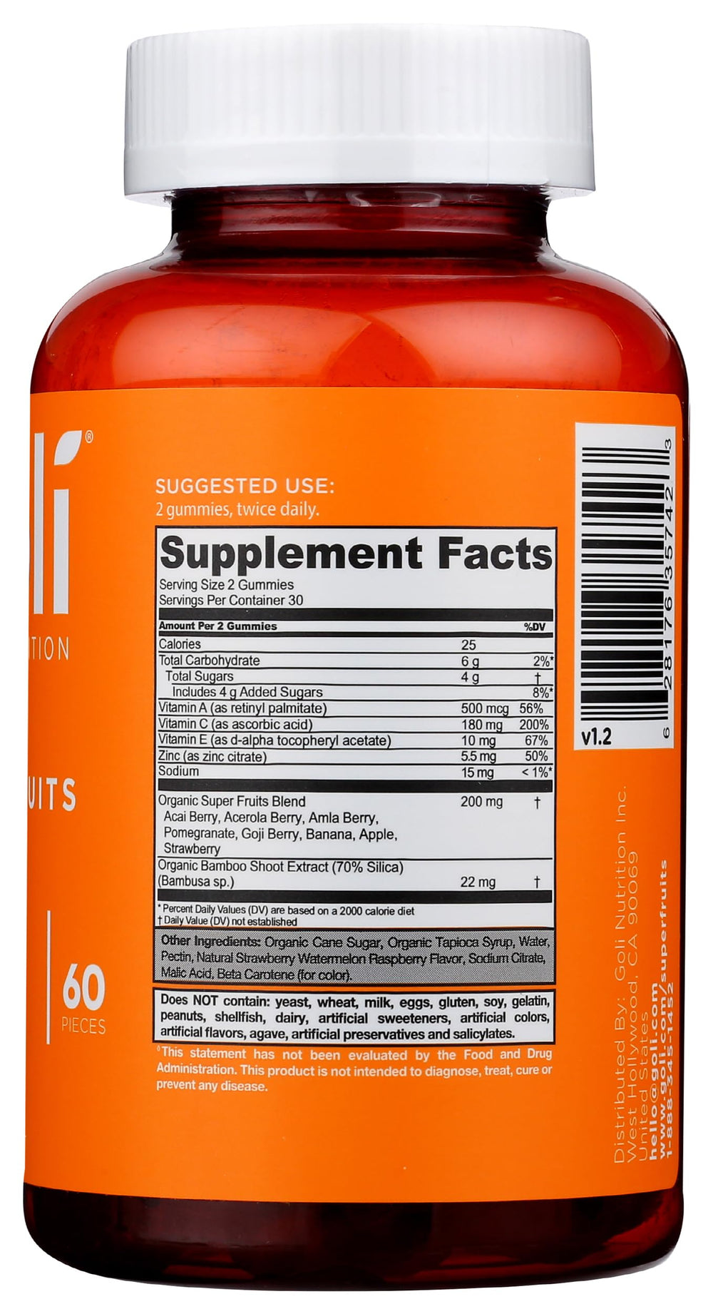 Goli gummies packaging highlighting gluten free, plant-based, vegan