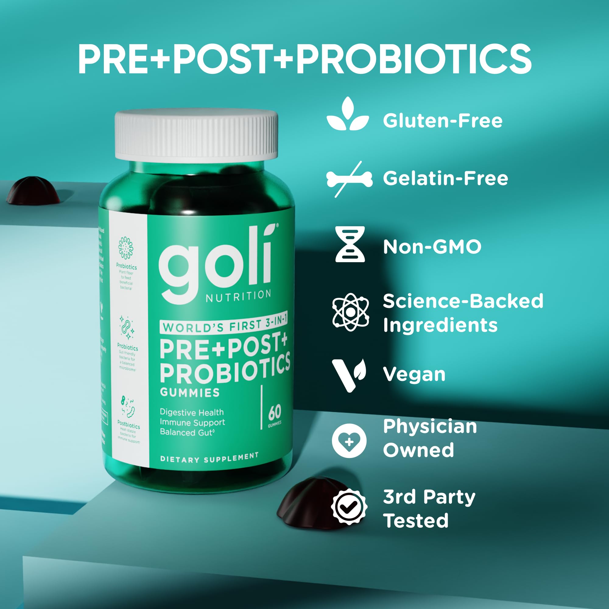 Goli packaging side view shows 180-count supply.
