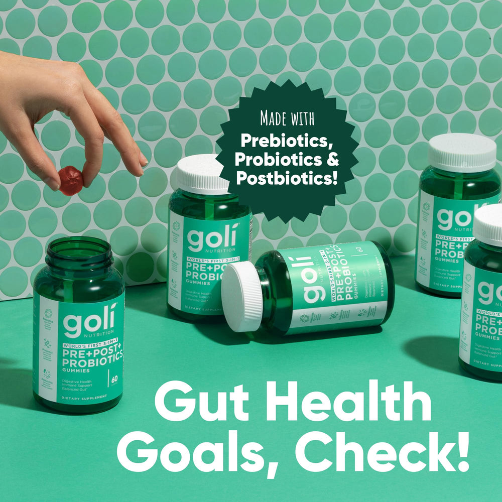 Goli label shows gluten-free and vegan credentials for trust.