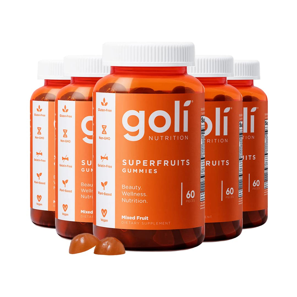 Front view of Goli Superfruits Beauty Gummies 300-count bottle