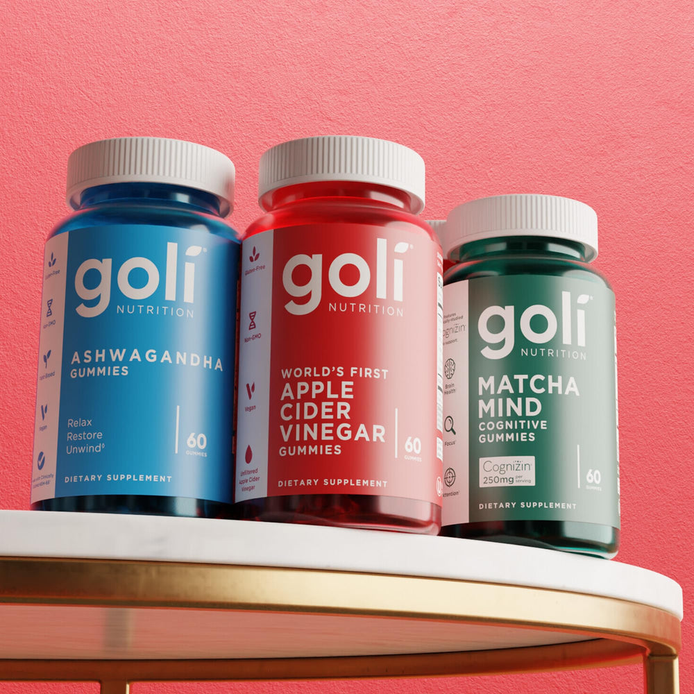 Goli vegan and gluten free badges emphasizing plant based and allergen friendly