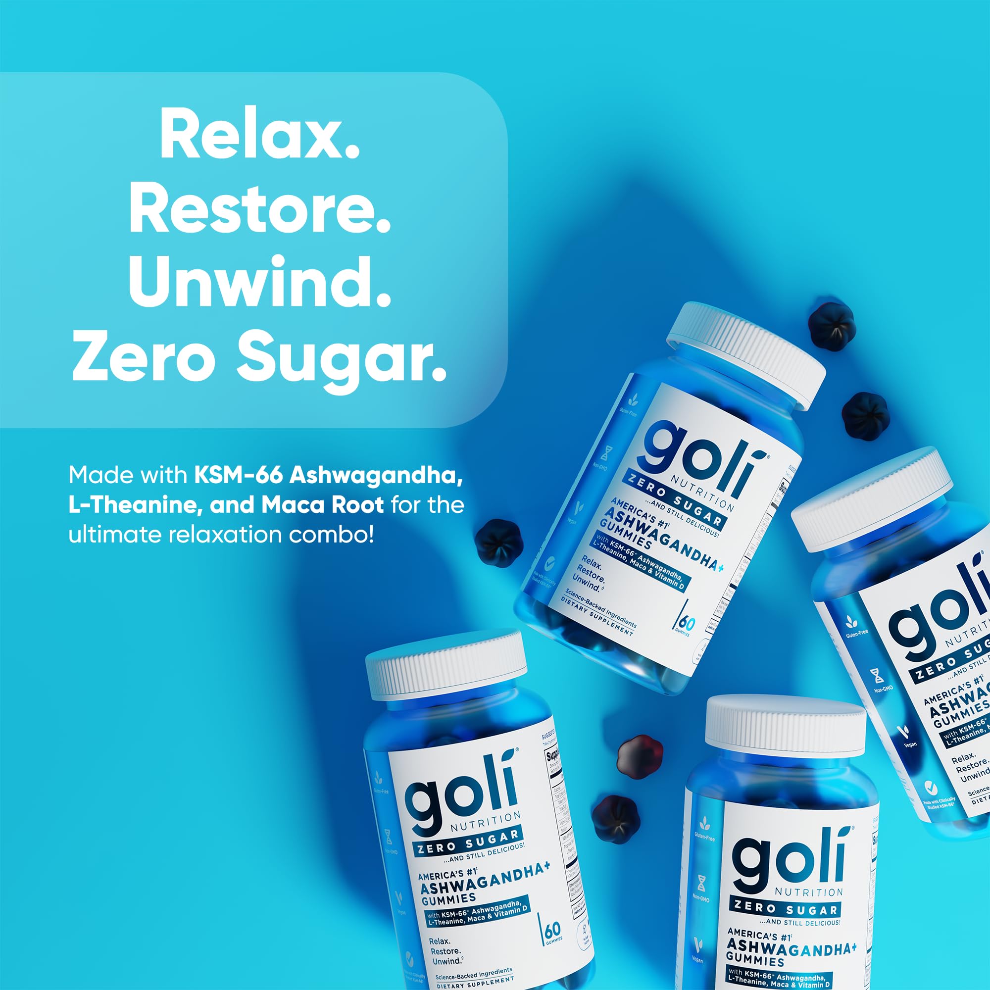 Goli Vegan pectin gummies closeup highlighting plant-based, gelatin-free chews.