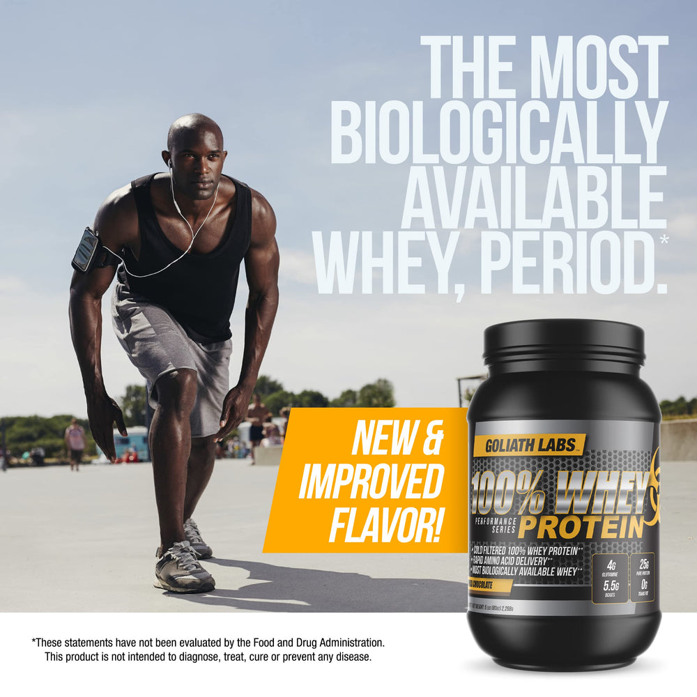 Goliath Labs vanilla shake in glass illustrating tasty protein drink