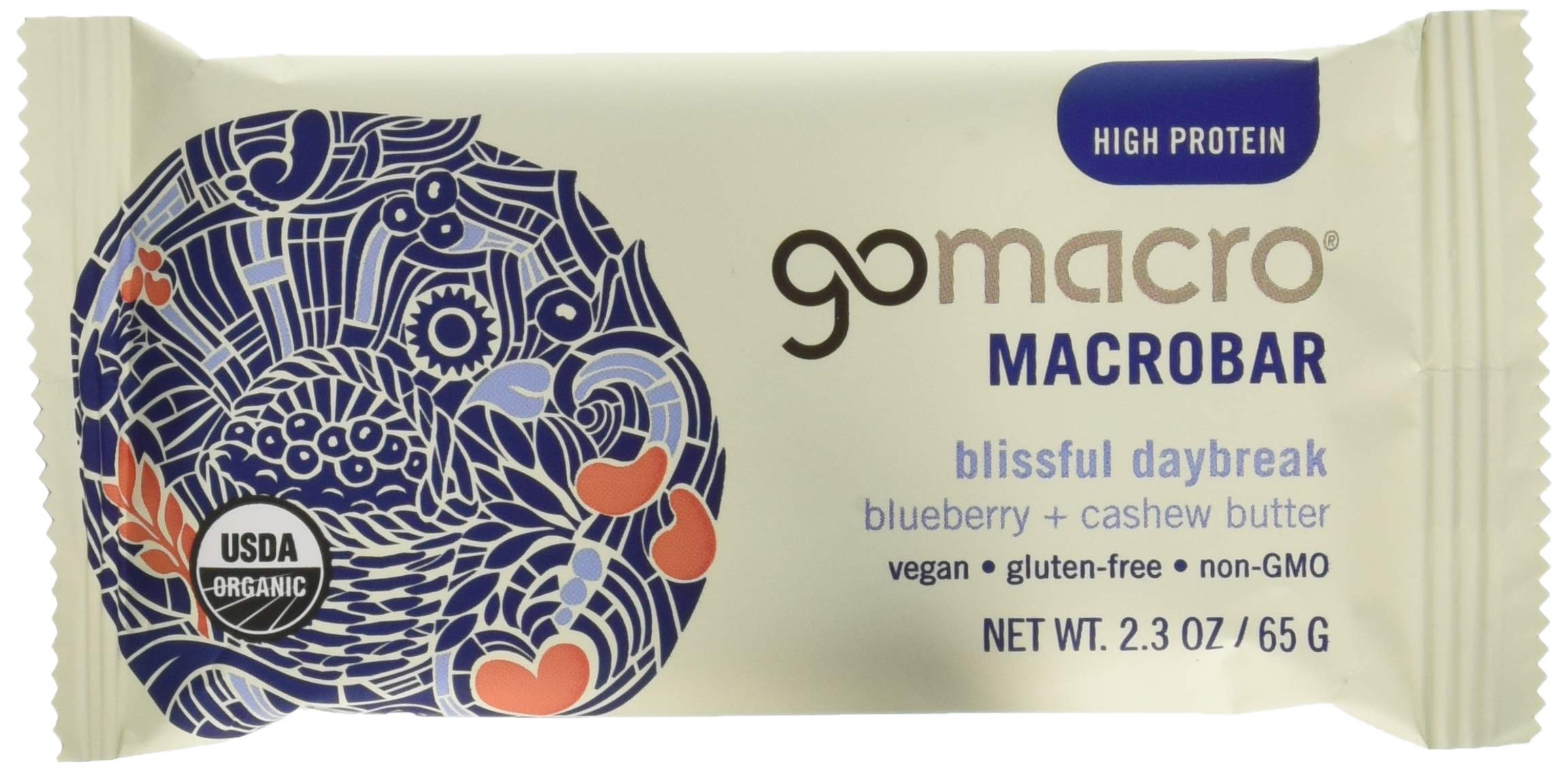 GOMACRO Organic Blueberry Cashew Butter Bar 12-pack – front view